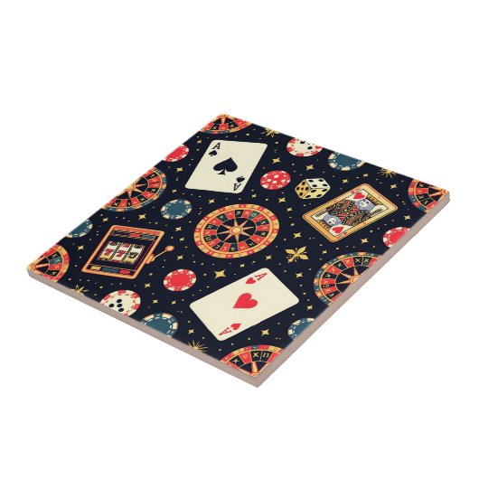 Casino pattern theme on black tegeltje (Zijkant)