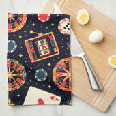 Casino pattern theme on black theedoek (Quarter Fold)