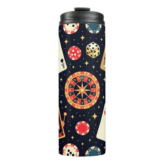 Casino pattern theme on black thermosbeker (Voorkant)