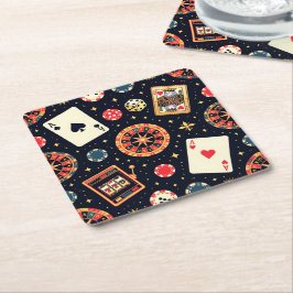 Casino pattern theme on black vierkante kartonnen onderzetter