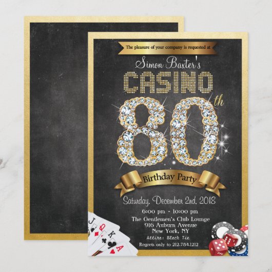 Casino Poker 80e anniversaire Invitation (Devant / Derrière)