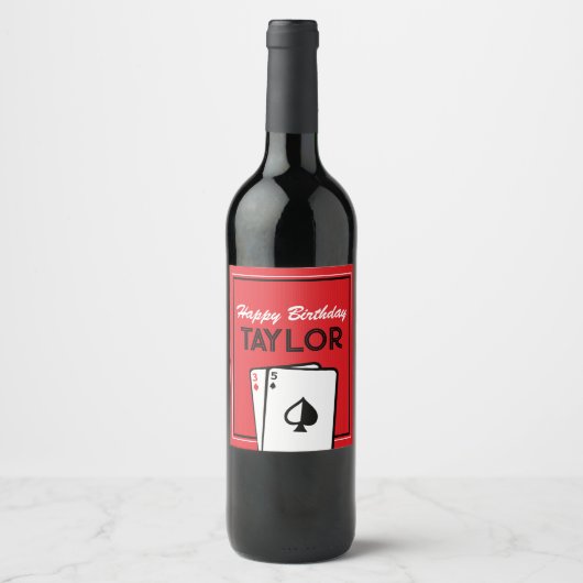 Casino Poker Anniversaire Vin bouteille Étiquette (Devant)
