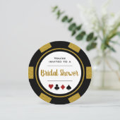 Casino Poker Chip Black en Gold Vrijgezellenfeest Kaart (Staand voorkant)