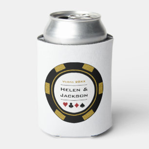 Casino Poker Chip Goud Zwart Wit Vegas Bruiloft Blikjeskoeler