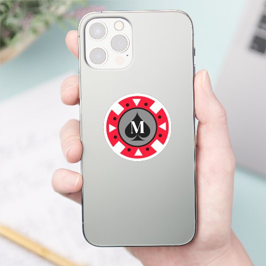 Casino poker chip vinyl sticker met naam monogram (Telefoon)