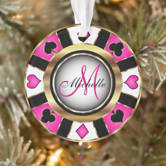 Casino Poker Monogram Chip - Hot Pink Ornament (Boom)