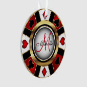 Casino Poker Monogram Chip - Rood en Goud Ornament (voorkant)