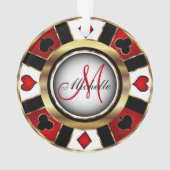Casino Poker Monogram Chip - Rood en Goud Ornament (achterkant)