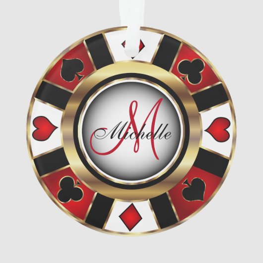 Casino Poker Monogram Chip - Rood en Goud Ornament (achterkant)