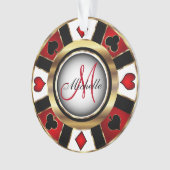Casino Poker Monogram Chip - Rood en Goud Ornament (voorkant)