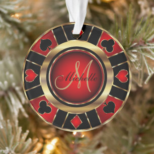 Casino Poker Monogram Chip - Rood Ornament