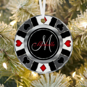Casino Poker Monogram Chip - Silver Metalen Ornament