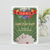 Casino Poker Night Modern Verjaardagsfeest Kaart (Staand voorkant)