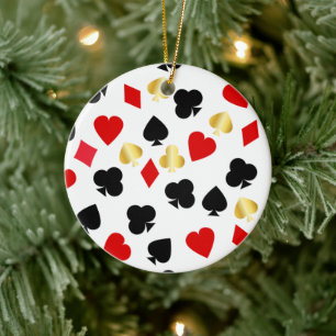 Casino Red, Black en Gold Kaart Suit Gambling Keramisch Ornament