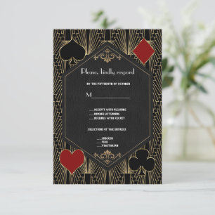 Casino Roaring 20s Vegas Gatsby Art Deco Bruiloft RSVP Kaartje