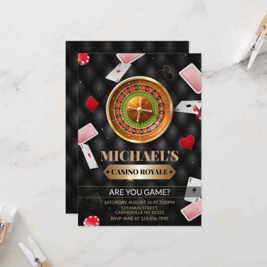 Casino Royale Birthday Uitnodiging (Voorkant / Achterkant in situ)