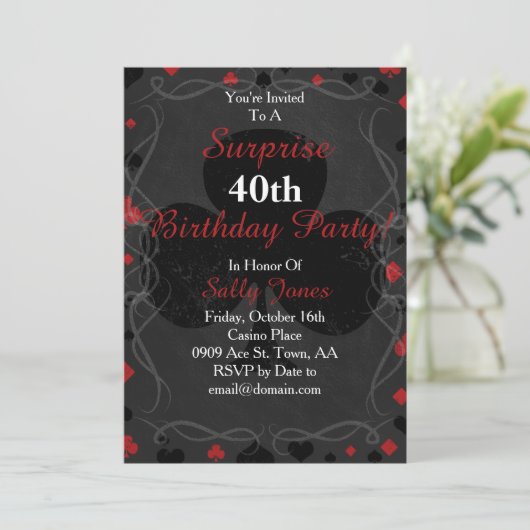 Casino stijl verrassing verjaardagsuitnodiging kaart (Staand voorkant)