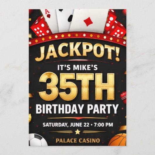 Casino Theme Birthday Invitation Card (Devant)