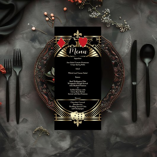 CasinoGold Black Art Deco Roaring 20s Wedding Menu