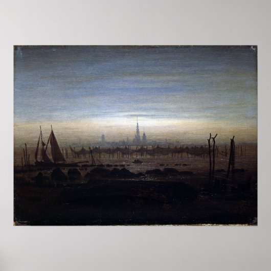 Caspar David Friedrich Greifswald in Moonlight Poster (Voorkant)