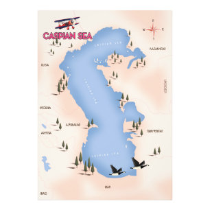 Caspian Zee  Style Map reisposter Foto Afdruk