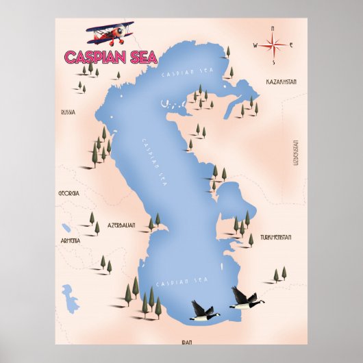 Caspian Zee  Style Map reisposter Poster (Voorkant)