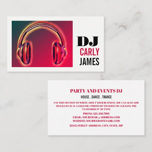 Casque, Carte de visite DJ professionnel (Devant / Derrière)