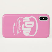 Casque DJ fille nom rose & blanc coque iphone (Dos (Horizontal))