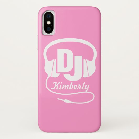 Casque DJ fille nom rose & blanc coque iphone (Dos)