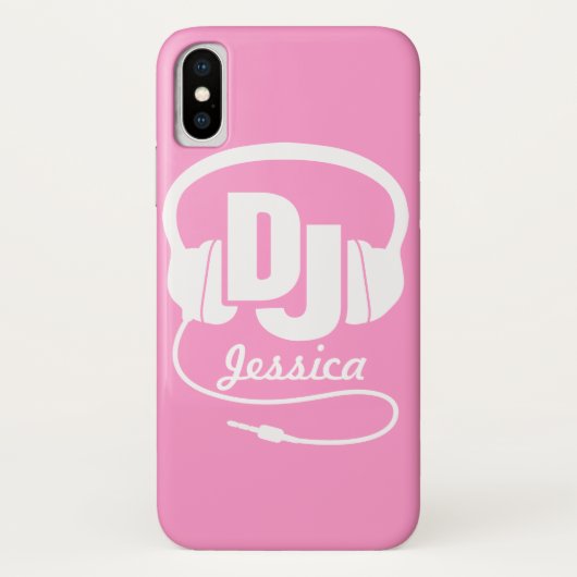 Casque DJ fille nommé rose & blanc coque iphone (Dos)