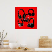 Casque Noir Rouge Silhouettes Pop Art Poster (Cuisine)