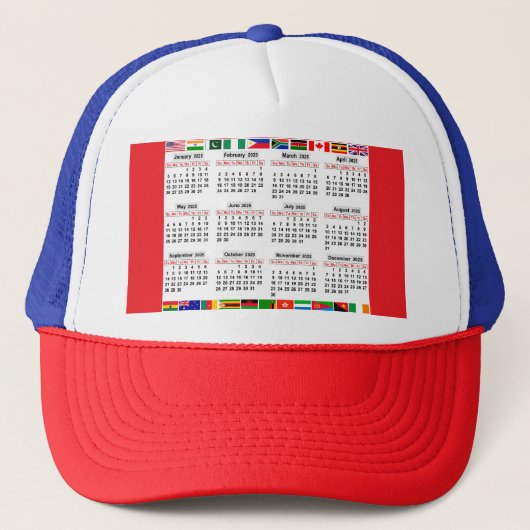 Casquette 12 mois calendrier de l'année 2025 (Devant)