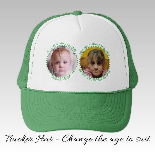 Casquette 40th 'any age' milestone 2 photo green white