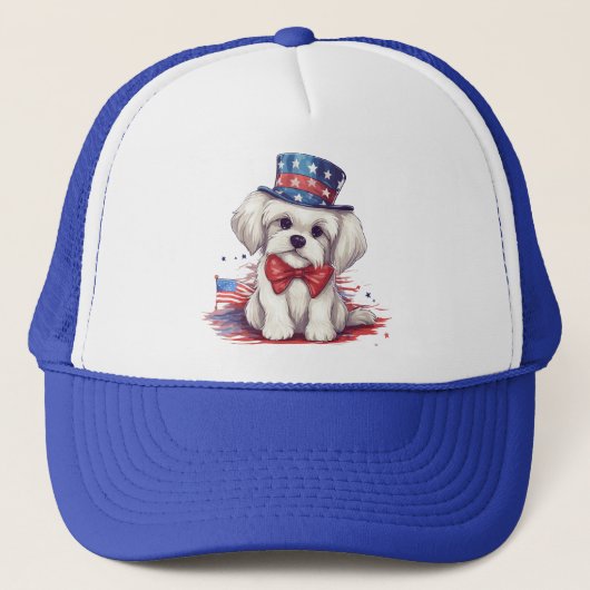 Casquette 4 juillet Chien blanc mignon Chien-43568 (Devant)