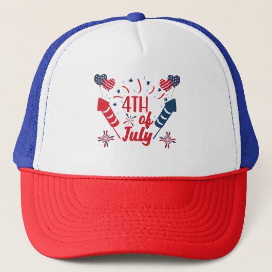 Casquette 4 juillet feux d'artifice Rouge Bleu Patriotique (Devant)