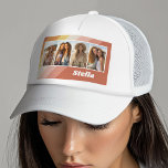 Casquette 4 Photo Collage - Retro Stripes - chunky name<br><div class="desc">Parfait pour un cadeau ami,  ce design comprend 4 photos et rayures rétro. Vous pouvez modifier la couleur de l'arrière - plan et ajouter 4 photos.</div>