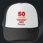 Casquette 50 and Still Smokin Hot | 50th Birthday | DIY Name<br><div class="desc">50 and Still Smokin Hot Hat. A fun gift for someone's 50th Birthday. ⭐This Product is 100% Customizable. *****Click on CUSTOMIZE BUTTON to add, delete, move, resize, changed around, rotate, etc... any of the graphics or text or use the fill in boxes. 99% of my designs in my store are...</div>
