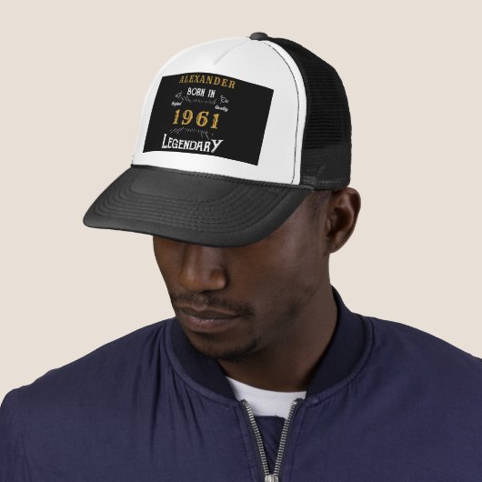 Casquette 60e anniversaire personnalisé Né en 1961 Noir Vint (En situation)