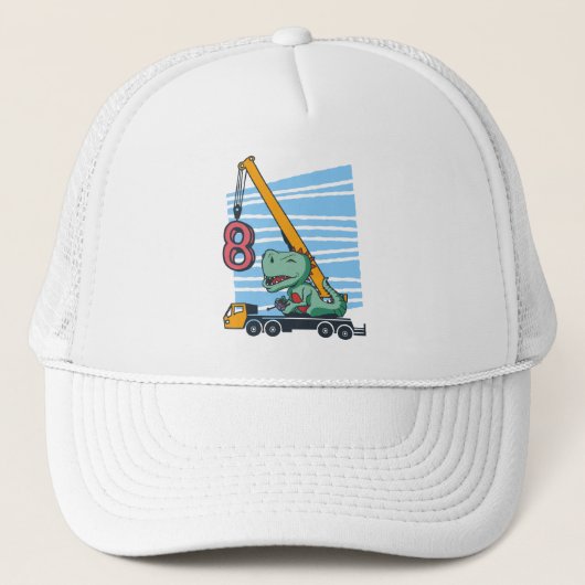 Casquette 8 ans 8e anniversaire grue mobile dinosaure (Devant)