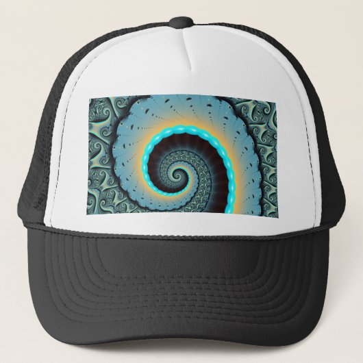 Casquette Abstract Blue Turquoise Orange Fractal Art Spiral (Devant)