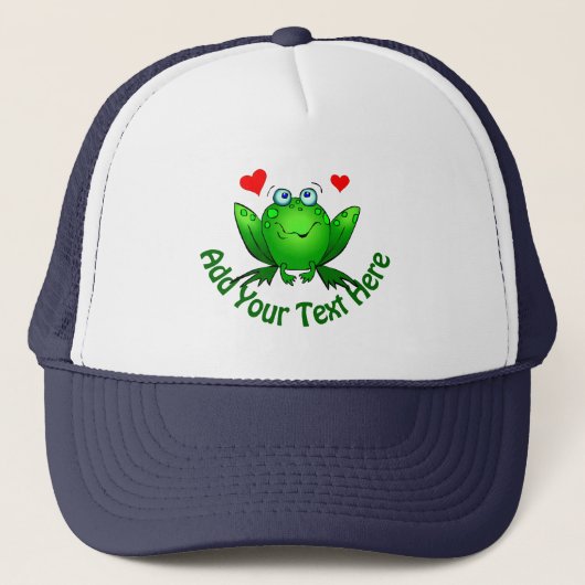 Casquette Ajouter votre propre texte Cute Green Frog w Heart (Devant)