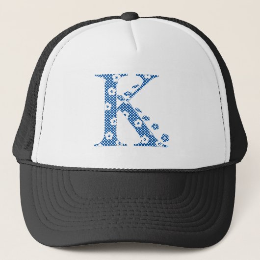 Casquette alphabet fleuri K (bleu et points) (Devant)