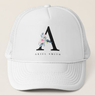 CASQUETTE ALPHABÈTES FLORAUX BLEUS DOUX NOM LETTRE A