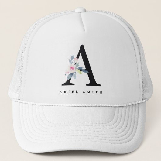 CASQUETTE ALPHABÈTES FLORAUX BLEUS DOUX NOM LETTRE A (Devant)