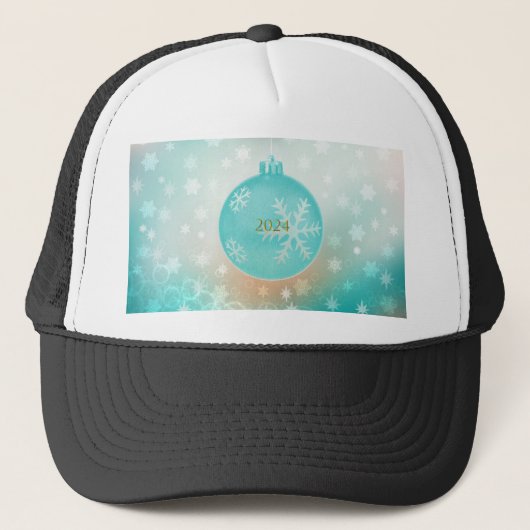 Casquette Ampoule de Noël bleu clair Festive avec 2024 Année (Devant)