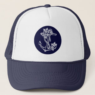 Casquette Ancre de bateau nautique florale blanche et bleu m