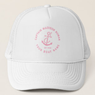 Casquette Ancre de bateau nautique vintage rose et blanc