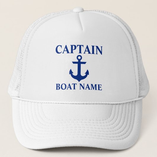 Casquette Ancre de nom de bateau du capitaine nautique blanc (Devant)