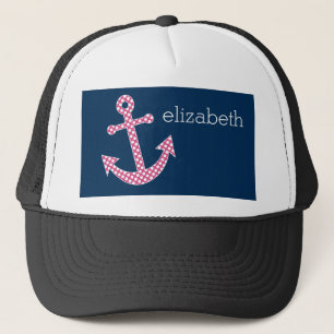 Casquette Ancre de point rose mignon avec nom personnalisé 