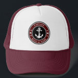 Casquette Ancre nautique et corde Capitaine Bateau ou nom<br><div class="desc">Une Ancre et une corde nautiques avec le capitaine Rank ou un autre titre et votre nom ou nom de bateau sur un Casquette moderne et élégant.</div>